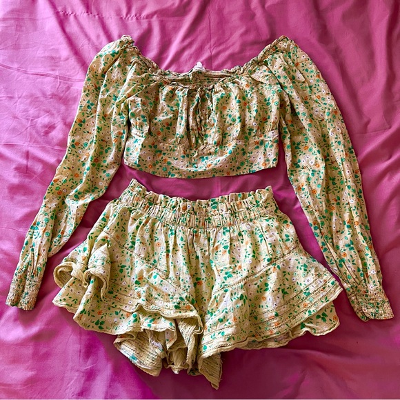 Aerie Yellow Floral Crop Blouse & Skort Outfit Set - Picture 4 of 4